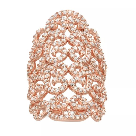 Kohl's Jewelry - 14k Rose Gold Plated Sterling Silver Lab-Created White Sapphire Filigree Ring S7